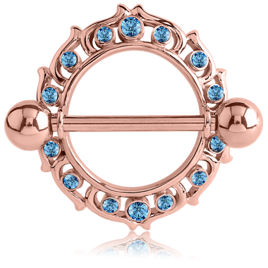 ROSE GOLD PVD COATED SURGICAL STEEL JEWELED NIPPLE SHIELD - FLAMES