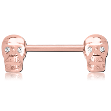 316L ROSE GOLD PVD COATED SURGICAL STEEL JEWELED NIPPLE SHIELD - SKULLS