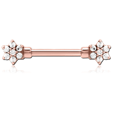 316L ROSE GOLD PVD COATED SURGICAL STEEL NIPPLE BARBELL STARBURST PRONG-SET GEM CLUSTER ENDS