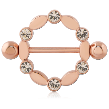 316L ROSE GOLD PVD COATED SURGICAL STEEL JEWELED NIPPLE BARBELL