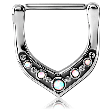 SURGICAL STEEL SYNTHETIC OPAL JEWELED NIPPLE CLICKER
