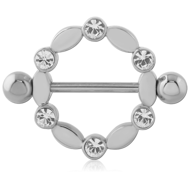 316L SURGICAL STEEL NIPPLE SHIELD MARQUISE PETAL AND ROUND GEMS