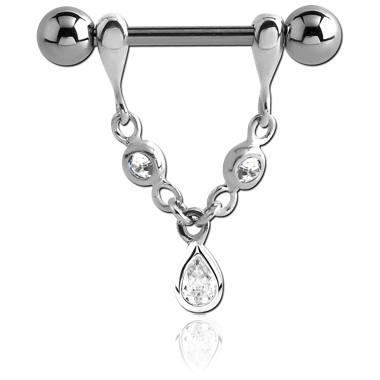 STERILE STERLING SILVER 925 JEWELED CHAIN NIPPLE STIRRUP