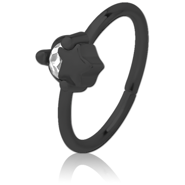 BLACK PVD COATED SURGICAL STEEL JEWELED SEAMLESS RING - STAR AND GEM