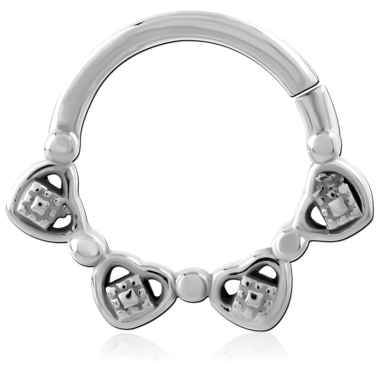 316L SURGICAL STEEL HINGE SEGMENT RING TRIPLE BOW MOTIF ACCENTS