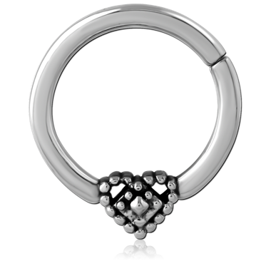 316L SURGICAL STEEL HINGE SEGMENT RING BEADED HEART