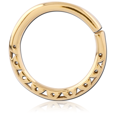 GOLD PVD 18K COATED SURGICAL STEEL HINGE SEGMENT RING GEOMETRIC INNER DETAILING