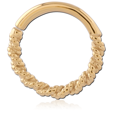 GOLD PVD 18K COATED SURGICAL STEEL HINGE SEGMENT RING ROPE TWIST