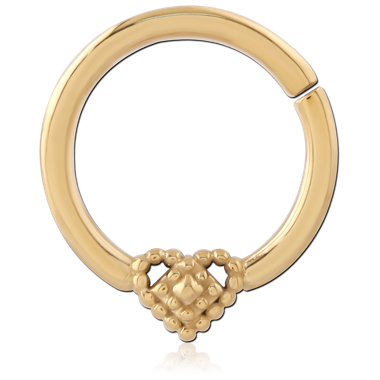 GOLD PVD 18K COATED SURGICAL STEEL HINGE SEGMENT RING BEADED HEART