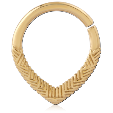 GOLD PVD 18K COATED SURGICAL STEEL HINGE SEGMENT RING CHEVRON HERRINGBONE