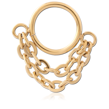 GOLD PVD 18K COATED SURGICAL STEEL HINGE SEGMENT RING WITH DOUBLE CHAINS