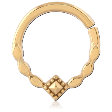 GOLD PVD 18K COATED SURGICAL STEEL HINGE SEGMENT RING PETAL DIAMOND MOTIF