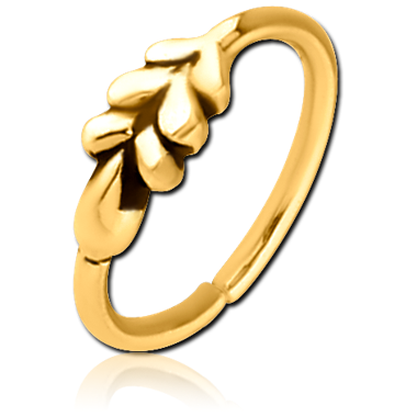 GOLD PVD COATED SURGICAL STEEL SEAMLESS RING - LEAF