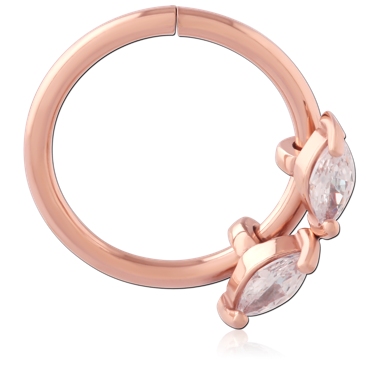 316L ROSE GOLD PVD COATED SURGICAL STEEL SEAMLESS RING DOUBLE MARQUISE CLEAR GEMS WIRE WRAP DETAIL
