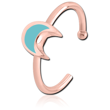 ROSE GOLD PVD COATED SURGICAL STEEL OPEN NOSE RING WITH ENAMEL - CRESCENT