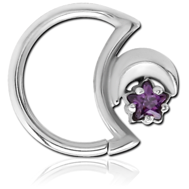 STERILE SURGICAL STEEL JEWELED OPEN MOON SEAMLESS RING