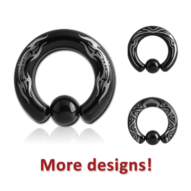 BLACK PVD COATED SURGICAL STEEL LASER ETCHED BALL CLOSURE RING