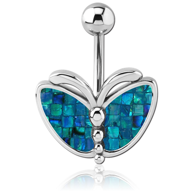 SURGICAL STEEL SYNTHETIC MOTHER OF PEARL MOSAIC NAVEL BANANA