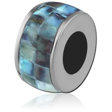 SURGICAL STEEL SYNTHETIC MOTHER OF PEARL MOSAIC BEAD - DONUT