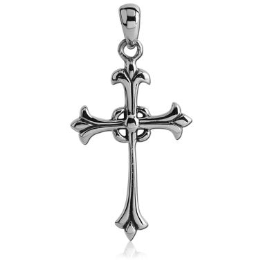 SURGICAL STEEL PENDANT FLEUR DE LIS GOTHIC CROSS MOTIF