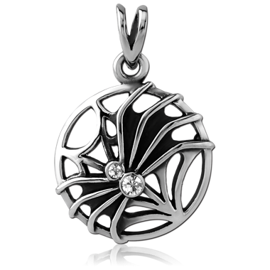 316L SURGICAL STEEL JEWELED PENDANT - SPIDER ON WEB