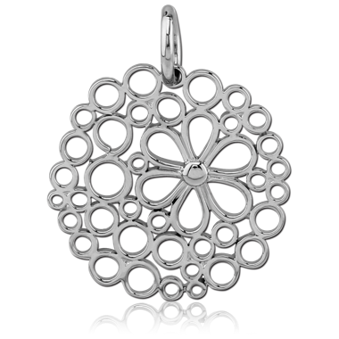 316L SURGICAL STEEL PENDANT BUBBLE DISC WITH FLOWER CUTOUT OPENWORK
