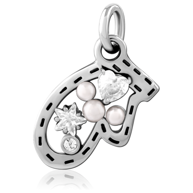 SURGICAL STEEL PENDANT HORSESHOE HEART AND STAR GEMS WITH PEARL ACCENTS