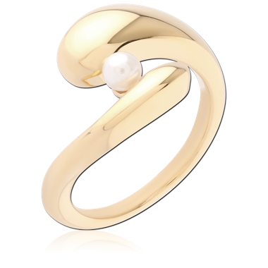 GOLD PLATED 14K STERLING SILVER 925 RING SWIRL BYPASS WITH PEARL