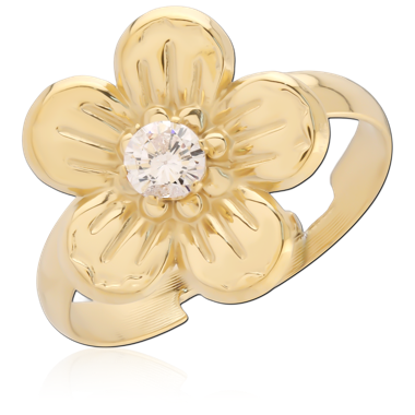 GOLD PVD 18K COATED 316L SURGICAL STEEL RING FIVE PETAL FLOWER CENTER GEM