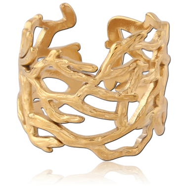 316L GOLD PVD 18K COATED SURGICAL STEEL RING CORAL BRANCH OPENWORK BAND