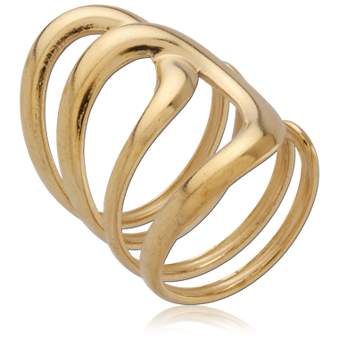 316L GOLD PVD 18K COATED SURGICAL STEEL RING TRIPLE WAVE OPEN BAND