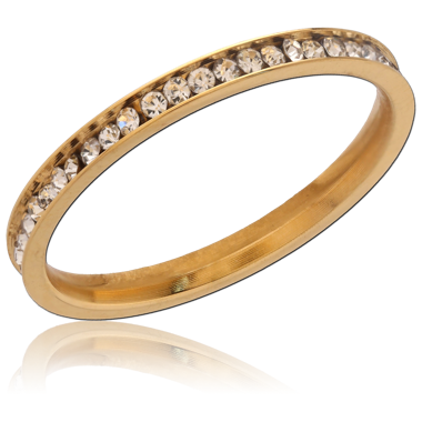 316L GOLD PVD 18K COATED SURGICAL STEEL RING SLIM BAND CHANNEL SET CLEAR GEMS
