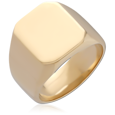 GOLD PVD 18K COATED SURGICAL STEEL SIGNET RING SQUARE TOP