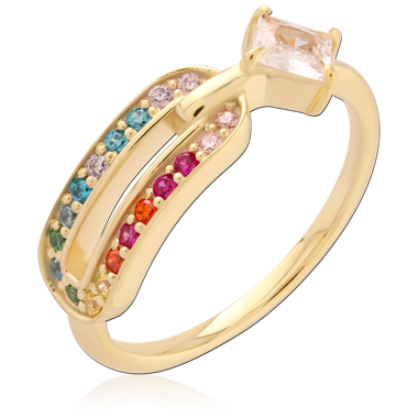 STERLING SILVER 925 GOLD PLATED 18K JEWELED RING