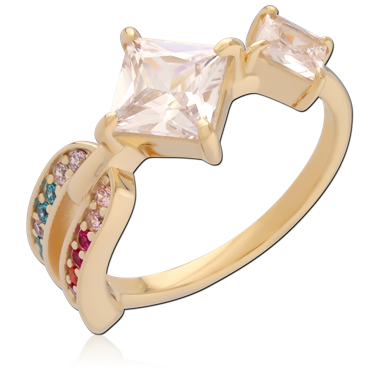 STERLING SILVER 925 GOLD PLATED 18K JEWELED RING