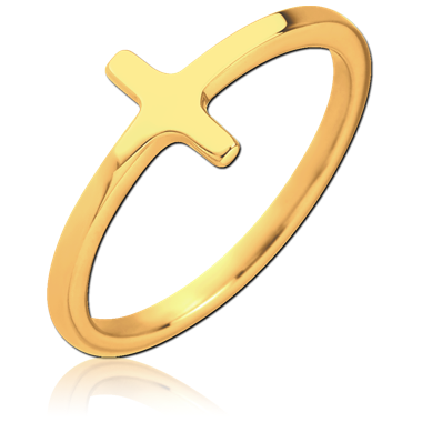 316L GOLD PVD COATED SURGICAL STEEL RING - CROSS