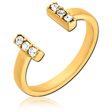 316L GOLD PVD COATEDSURGICAL STEEL JEWELED OPEN RING
