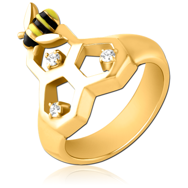 316L GOLD PVD COATED SURGICAL STEEL JEWELED RING