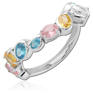 STERLING SILVER 925 RHODIUM PLATED JEWELED RING