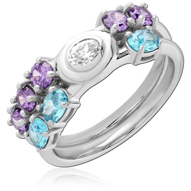 STERLING SILVER 925 RHODIUM PLATED JEWELED RING