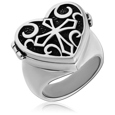 SURGICAL STEEL RING - CROSS IN HEART