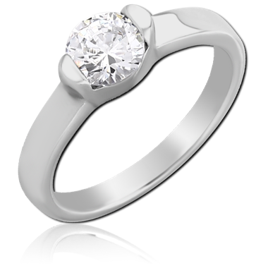 316L SURGICAL STEEL JEWELED RING - BAND WITH CENTER STONE