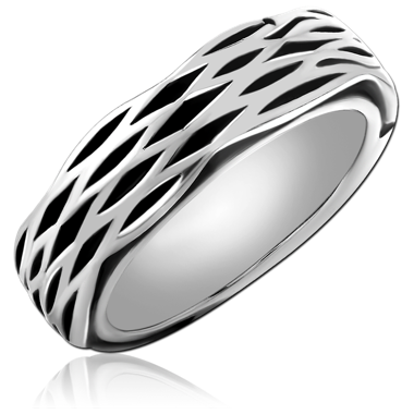 SURGICAL STEEL RING LATTICE CUTOUT WAVE BAND POLISHED DESIGN