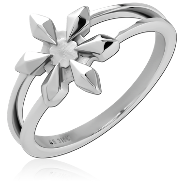 SURGICAL STEEL RING SPLIT BAND SIX PETAL FLOWER TOP DESIGN
