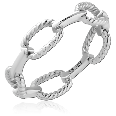 SURGICAL STEEL RING TWISTED ROPE OVAL CHAIN LINKS OPEN DESIGN