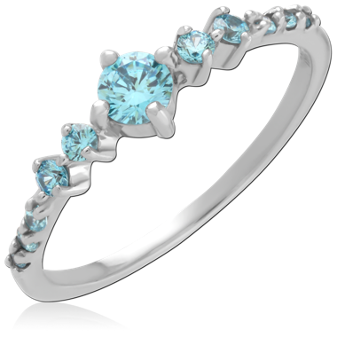 316L SURGICAL STEEL RING GRADUATED BLUE ROUND GEMS PRONG SET BAND