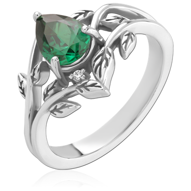 316L SURGICAL STEEL RING SQUARE CLEAR GEM WITH PAVE BAND