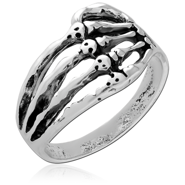 316L SURGICAL STEEL RING SKELETON HAND OPENWORK DESIGN WITH OXIDIZED DETAILING