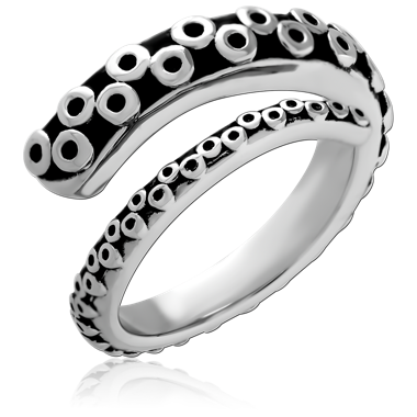 SURGICAL STEEL RING OCTOPUS TENTACLE DOUBLE WRAP OPEN BAND DESIGN