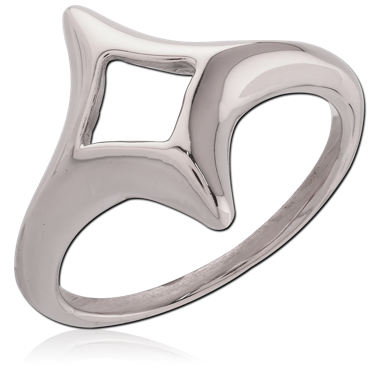 POLISHED OPEN DIAMOND CUTOUT RING ASYMMETRICAL CURVED BAND ABSTRACT DESIGN